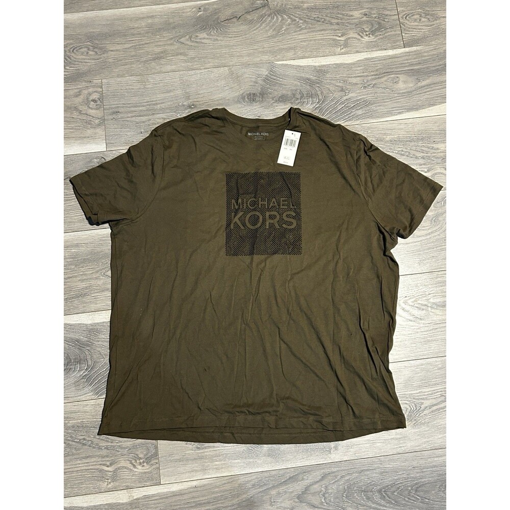 NWT Michael Kors Mens T-Shirt Size 2XL Olive Green Studded Logo Graphic